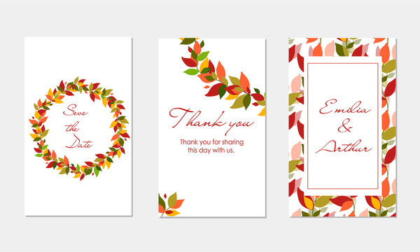 A set of universal templates for invitations and postcards. Autumn design. wedding concept.