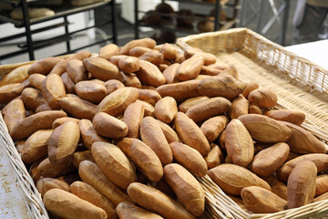 pieces of freshly baked bread for sale in the European bakery