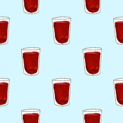 Seamless pattern with Illustration glass with fruit compote