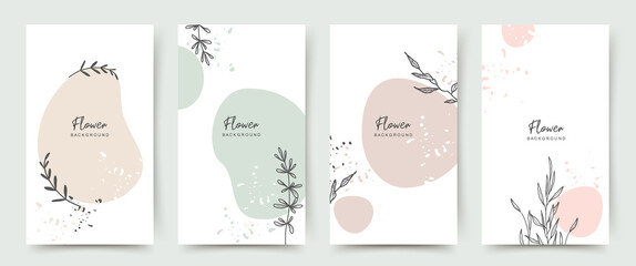 Fototapeta na wymiar Background template with copy space for text and line drawings flowers in pastel colors. Editable vector banner for social media post, card, cover, invitation, poster, mobile apps, web ads