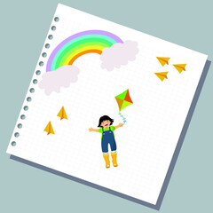 happy children and a rainbow. happy children's day