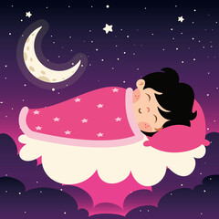 Cartoon Illustration Of Kid Sleeping