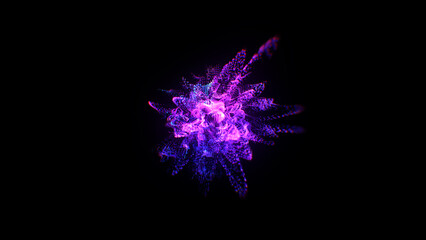 Particles splashes. Abstract backround. Glowing neon particle explosion. Blue and pink colors.