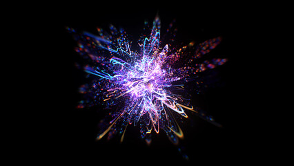 Particles splashes. Abstract backround. Glowing neon particle explosion. Blue and pink color.