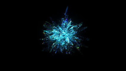 Particles splashes. Abstract backround. Glowing neon particle explosion. Blue color.