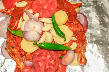 sliced fresh vegetables with green chilies