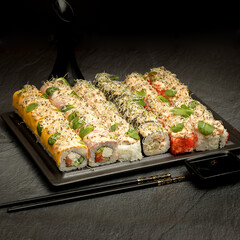 sushi and rolls
