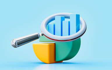 pie chart magnify glass 3d illustration growth stock diagram financial graph search find strategy 