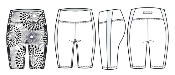 Girls Short Legging fashion flat sketch template. Unisex Biker Short Technical Fashion Illustration. Cycling shorts fashion design concept.