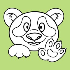 Cute little panda laughs, cute fluffy pandas in cartoon style, vector . Monochrome illustration, coloring book.