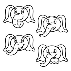 Vector . A set of animals, funny emotions of a cartoon elephant, a line. Monochrome illustration, coloring book.