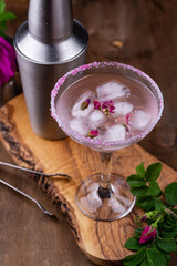 Pink cocktail Margarita with rose syrup