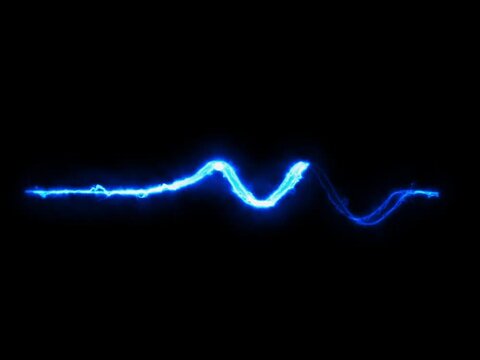 electric current wave effect, electric current spark flowing two lines black background