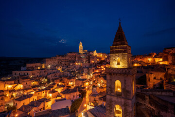 Fototapeta na wymiar spectacular night view of Matera 