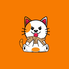 Cute cat cartoon icon illustration