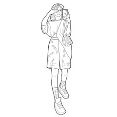 women fashion. Adult Coloring.