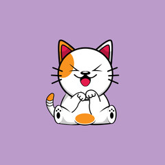 Cute cat cartoon icon illustration