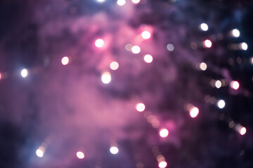 Blurred colorful closeup fireworks light up the sky with beautiful bokeh.