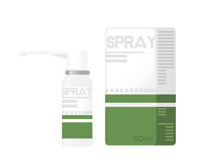 Medical Spray bottle with cardboard package steel bottle with aerosol vector illustration on white background