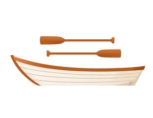 Classic wooden boat with paddle vector illustration on white background