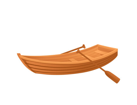 Classic wooden boat with paddle vector illustration on white background