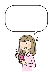 女性　スマホ　吹き出し　困惑　アウトライン