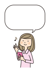 女性　スマホ　吹き出し　OK　アウトライン