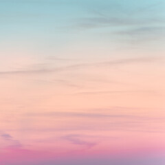 sunset background. sky with soft and blur pastel colored clouds. gradient cloud on the beach resort. nature. sunrise.  peaceful morning. Instagram toned style