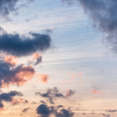 sunset background. sky with soft and blur pastel colored clouds. gradient cloud on the beach resort. nature. sunrise.  peaceful morning. Instagram toned style