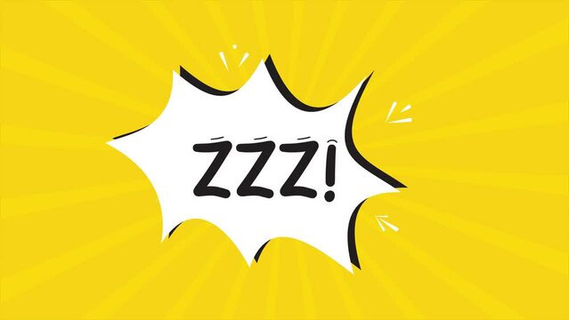 A comic strip cartoon animation, with the word Zzz appearing. Yellow and halftone background, star shape effect