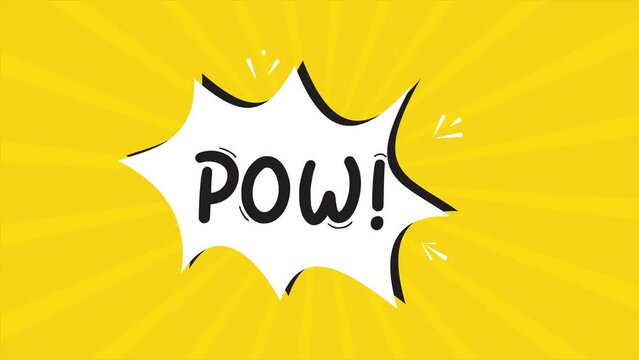 A comic strip cartoon animation, with the word Pow appearing. Yellow and halftone background, star shape effect