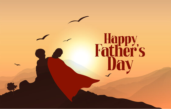 Happy Father's day , Father and his kids, free hand sketch, poster, banner, card, background