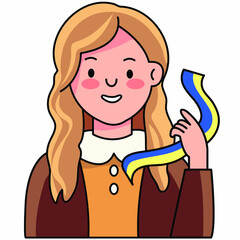 girl with a yellow-blue ribbon in her hand