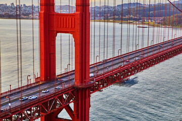 Detail of Golden Gate Bridge traffic in morning