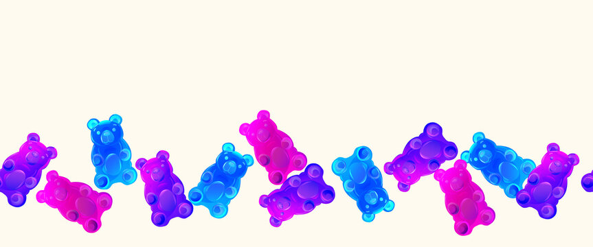 Colorful gummy bears seamless pattern. Bright sweet food banner with jelly candies.