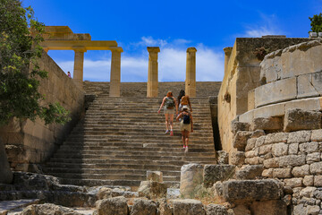 Vacation time in Rhodes island, Greece,	Visit Acropolis of Lindos,mediterranean,Europe - obrazy, fototapety, plakaty