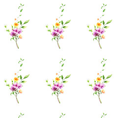 Hand drawn watercolor seamless pattern of realistic flowers . Mixed media art.