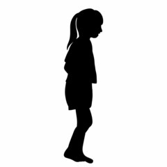 child girl black silhouette on white background, isolated, vector
