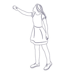 girl says goodbye sketch, outline, isolated, vector