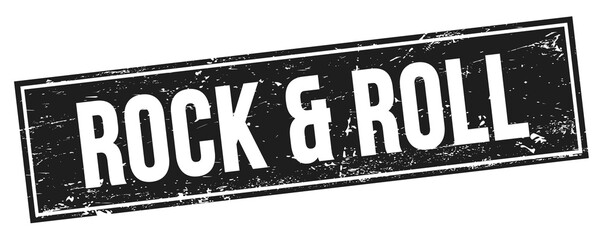 ROCK & ROLL text on black grungy rectangle stamp.