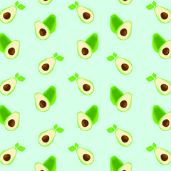 Pattern avocado on bright background. Tropical backdrop. Doodle style object in vector.