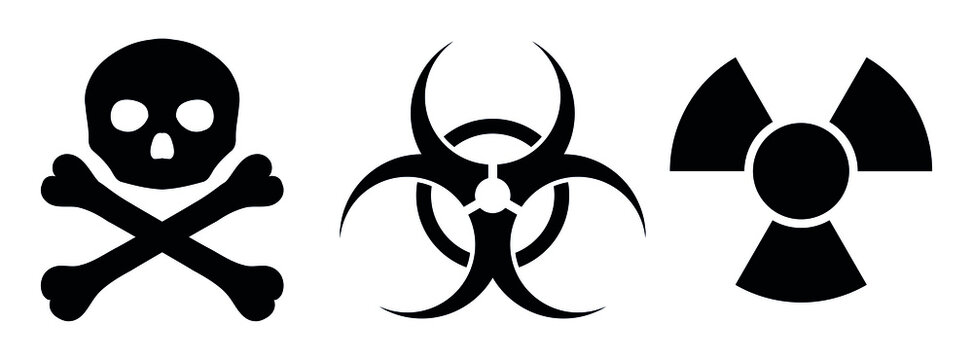 vector icons set, biological, poisoning and radioactive hazard danger, warning sign collection, biohazard and poisons