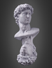 Obraz premium Abstract digital art illustration from 3D rendering of double classical head white marble male bust in the style of playing cards isolated on grey background. 