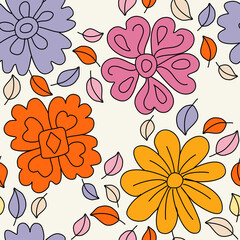 Fototapeta na wymiar Floral seamless pattern with daisy flowers. Trendy cute design for wallpaper, textile design, packing, fabric, paper, print. Abstract background. Cute fairy design. Modern groovy design