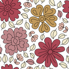 Floral seamless pattern with daisy flowers. Trendy cute design for wallpaper, textile design, packing, fabric, paper, print. Abstract background. Cute fairy design. Modern groovy design