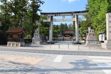 The entrance Torii to the access to Taga-taisha Shrine in Inukami-gun County in Shiga Prefecture in Japan 日本の滋賀県犬上郡にある多賀大社への参道の入り口の鳥居