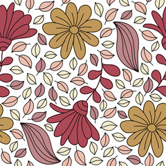 Floral seamless pattern with daisy flowers. Trendy cute design for wallpaper, textile design, packing, fabric, paper, print. Abstract background. Cute fairy design. Modern groovy design