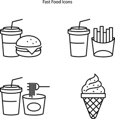 fast food icons isolated on white background. fast food icon thin line outline linear fast food symbol for logo, web, app, UI. fast food icon simple sign.
