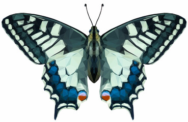 Schwalbenschwanz Schmetterling Papilio Machaon mit geöffneten Flügeln Lowpoly Artwork transparent freigestellt © Florian Braun