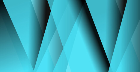 Geometrical Abstract Design, Triangular Placement On Canvas. Vivid Turquoise Color And Black Shadows On The Edges 